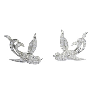 Vintage Birds of Paradise Earstuds, Circa 1950 – Joyful Elegance in Diamonds and Platinum